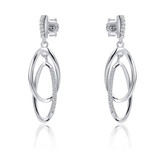 Sterling Silver  CZ Interlocked Oval link Drop Earrings - RE46534