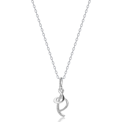 Sterling Silver  CZ Ampersand Style Twist Charm Necklace 18 inch - RE46614