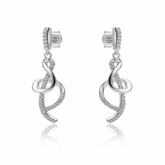 Sterling Silver  CZ Ampersand Style Twist Drop Earrings - RE46624