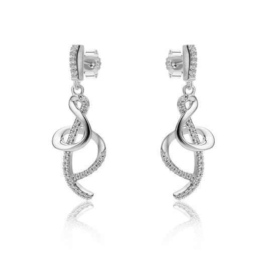 Sterling Silver  CZ Ampersand Style Twist Drop Earrings - RE46624