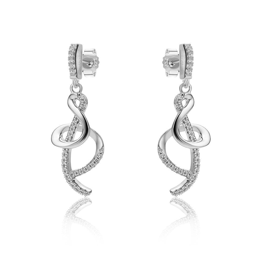 Sterling Silver  CZ Ampersand Style Twist Drop Earrings - RE46624