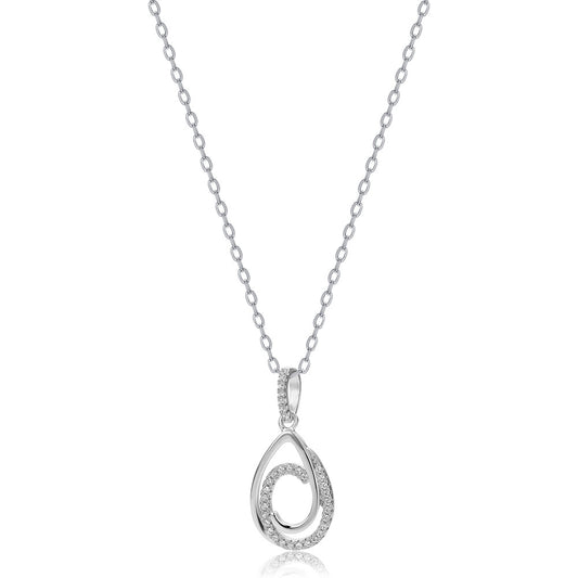 Sterling Silver  CZ Twirling Tears of Joy Charm Necklace 18 inch - RE46634