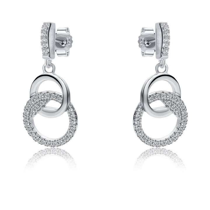 Rhodium Silver  CZ Interlocked Magic Rings Drop Earrings - RE46664