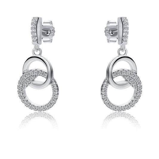 Sterling Silver  CZ Interlocked Magic Rings Drop Earrings - RE46664