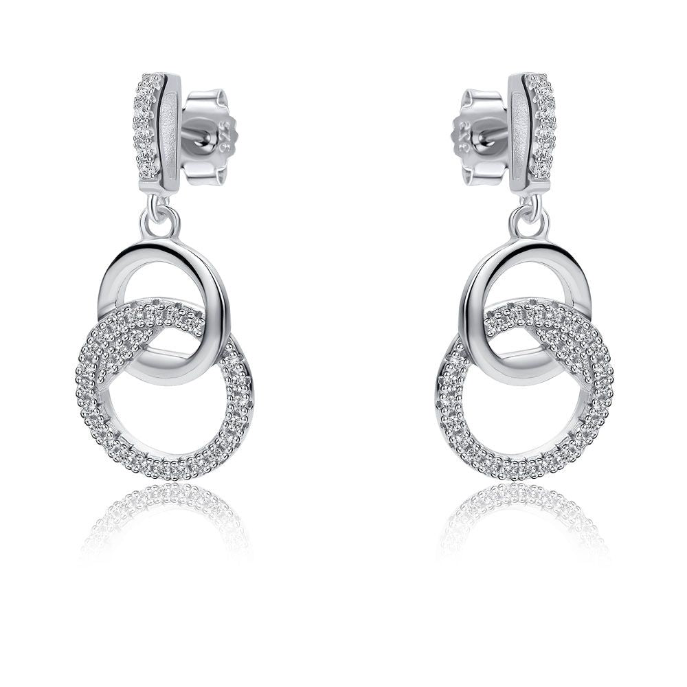 Sterling Silver  CZ Interlocked Magic Rings Drop Earrings - RE46664