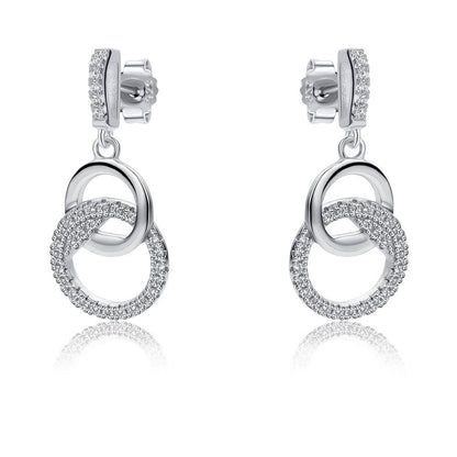 Sterling Silver  CZ Interlocked Magic Rings Drop Earrings - RE46664
