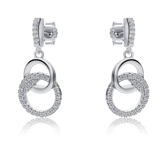 Sterling Silver  CZ Interlocked Magic Rings Drop Earrings - RE46664