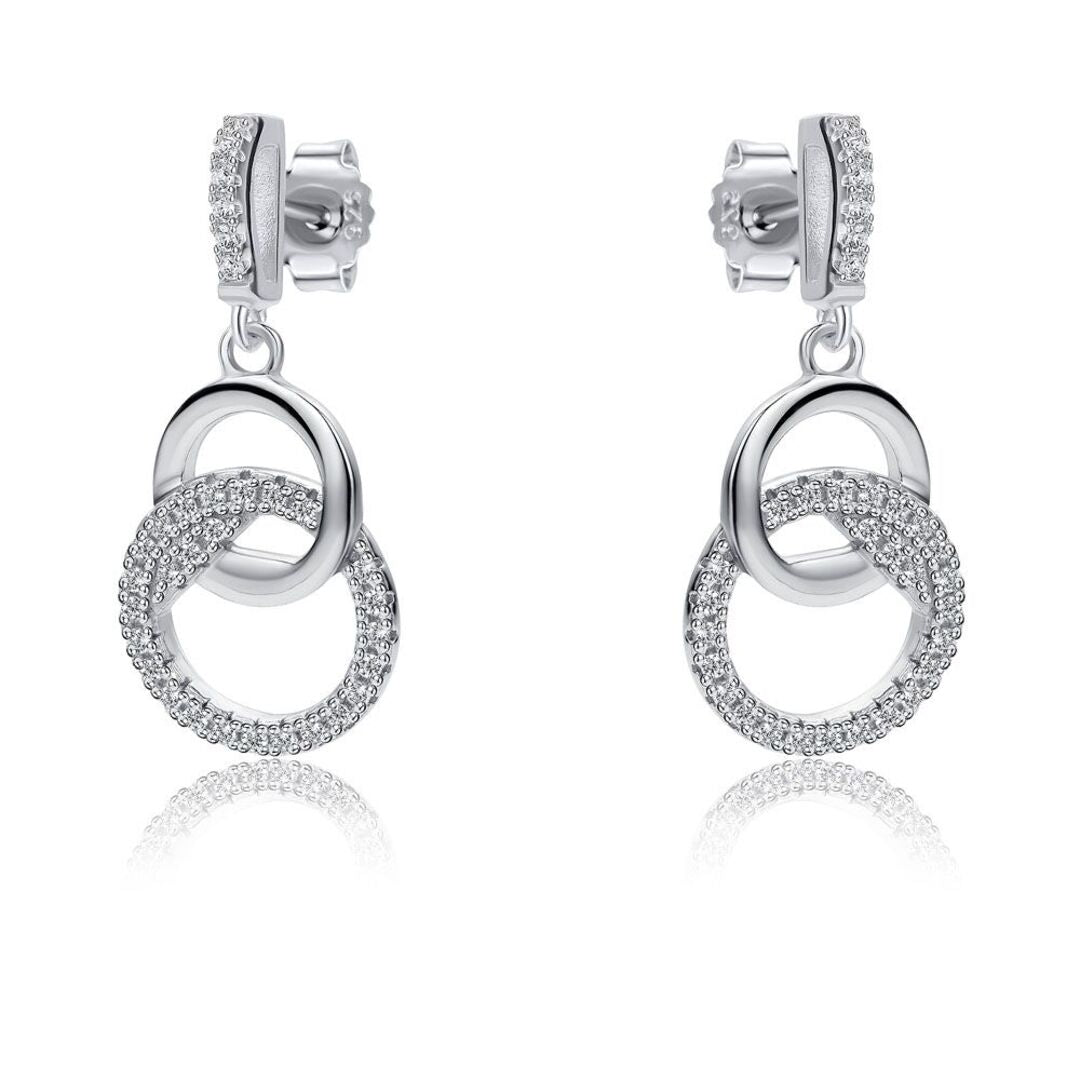 Sterling Silver  CZ Interlocked Magic Rings Drop Earrings - RE46664