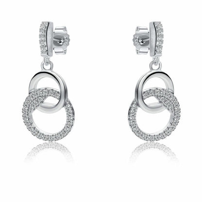 Sterling Silver  CZ Interlocked Magic Rings Drop Earrings - RE46664