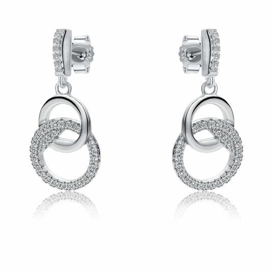 Sterling Silver  CZ Interlocked Magic Rings Drop Earrings - RE46664