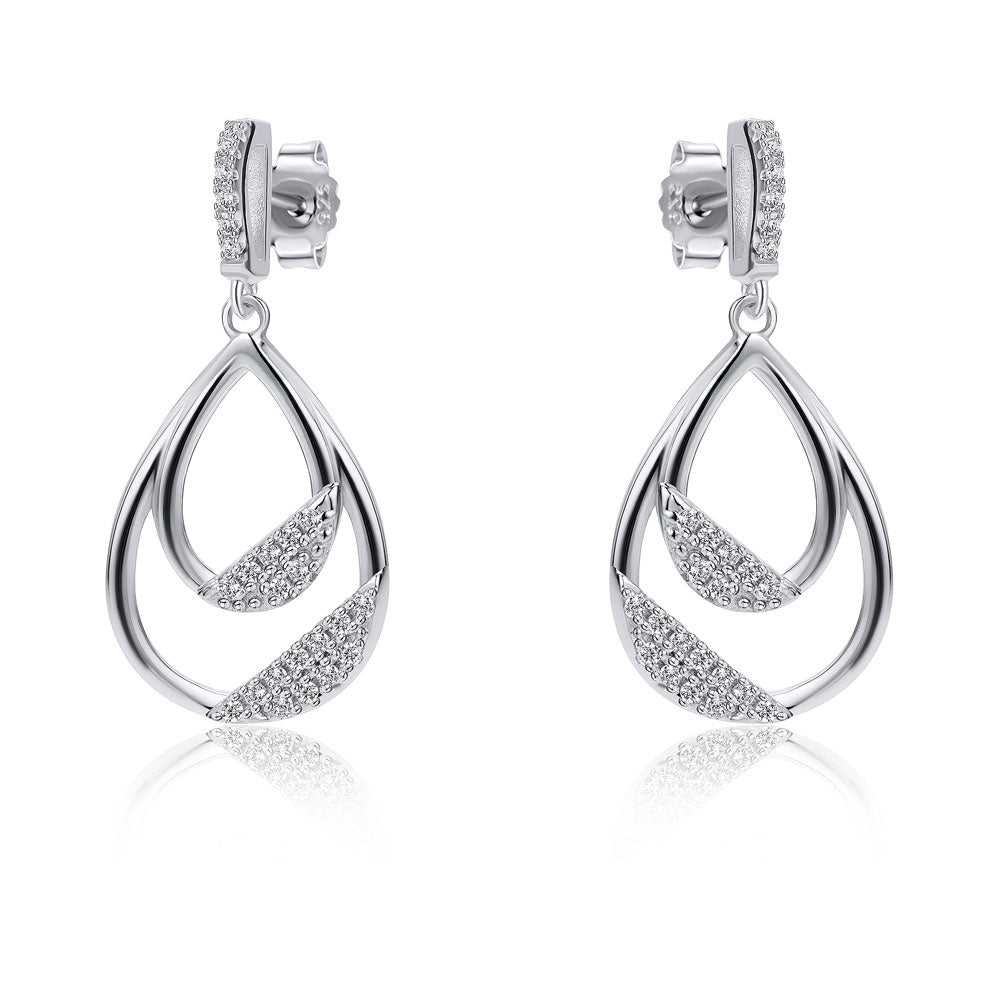 Sterling Silver  CZ Dual Tears of Joy Drop Earrings - RE46684