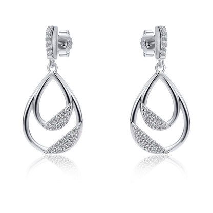 Sterling Silver  CZ Dual Tears of Joy Drop Earrings - RE46684