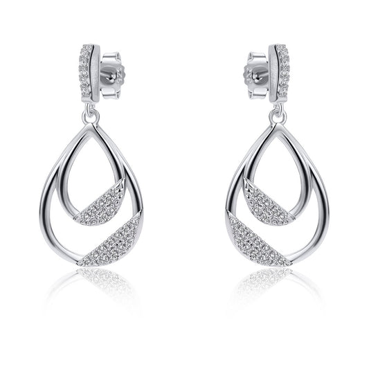 Sterling Silver  CZ Dual Tears of Joy Drop Earrings - RE46684