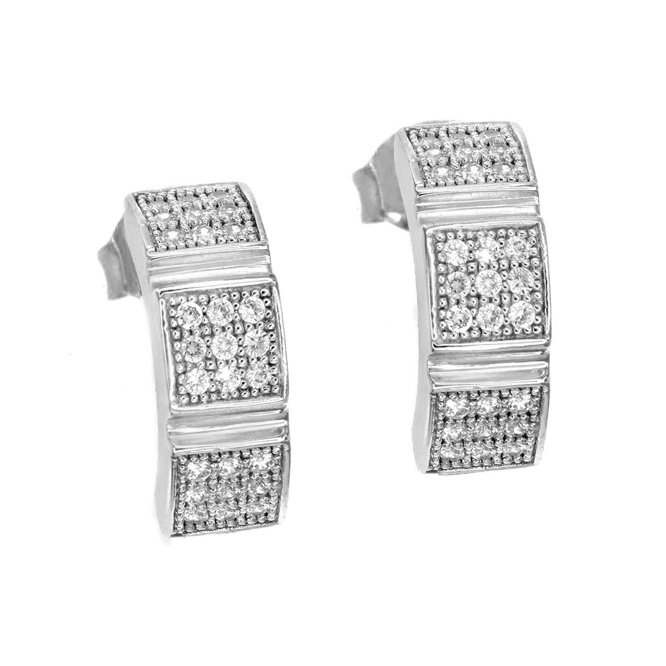 Sterling Silver  CZ Triple Block Drop Earrings - RE5834