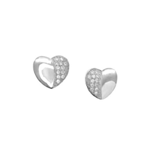 Sterling Silver  CZ Domed Love Heart Stud Earrings - RE6074