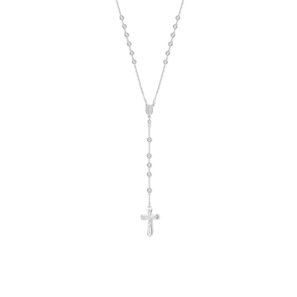 Sterling Silver  Catholic Cross Rosary Beads Necklace 6mm 24 inch - SBB002-24