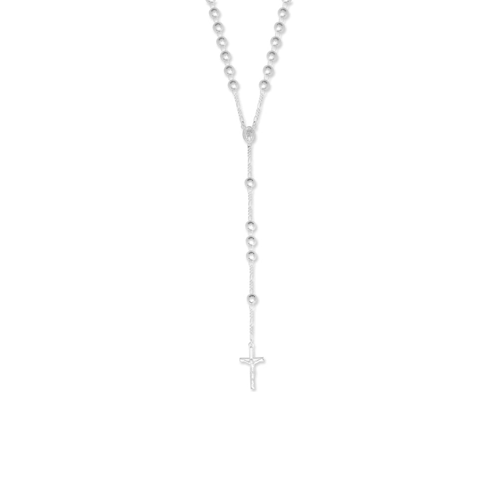 Sterling Silver  Catholic Cross Rosary Beads Necklace 7mm 28 inch - SBB003-28