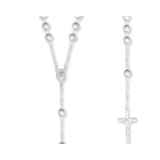 Sterling Silver  Catholic Cross Rosary Beads Necklace 7mm 28 inch - SBB003-28
