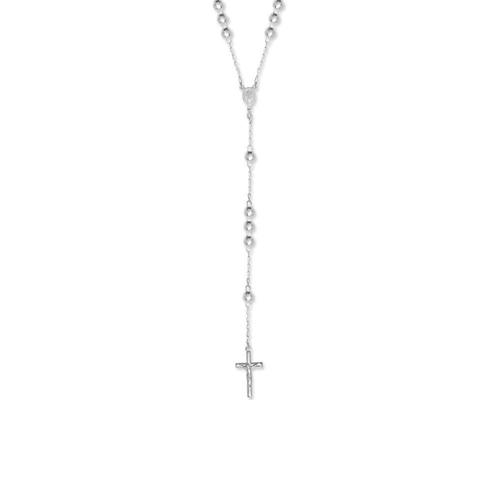 Sterling Silver  Disco Ball Rosary Beads Necklace 7mm 28 inch - SBB004-28