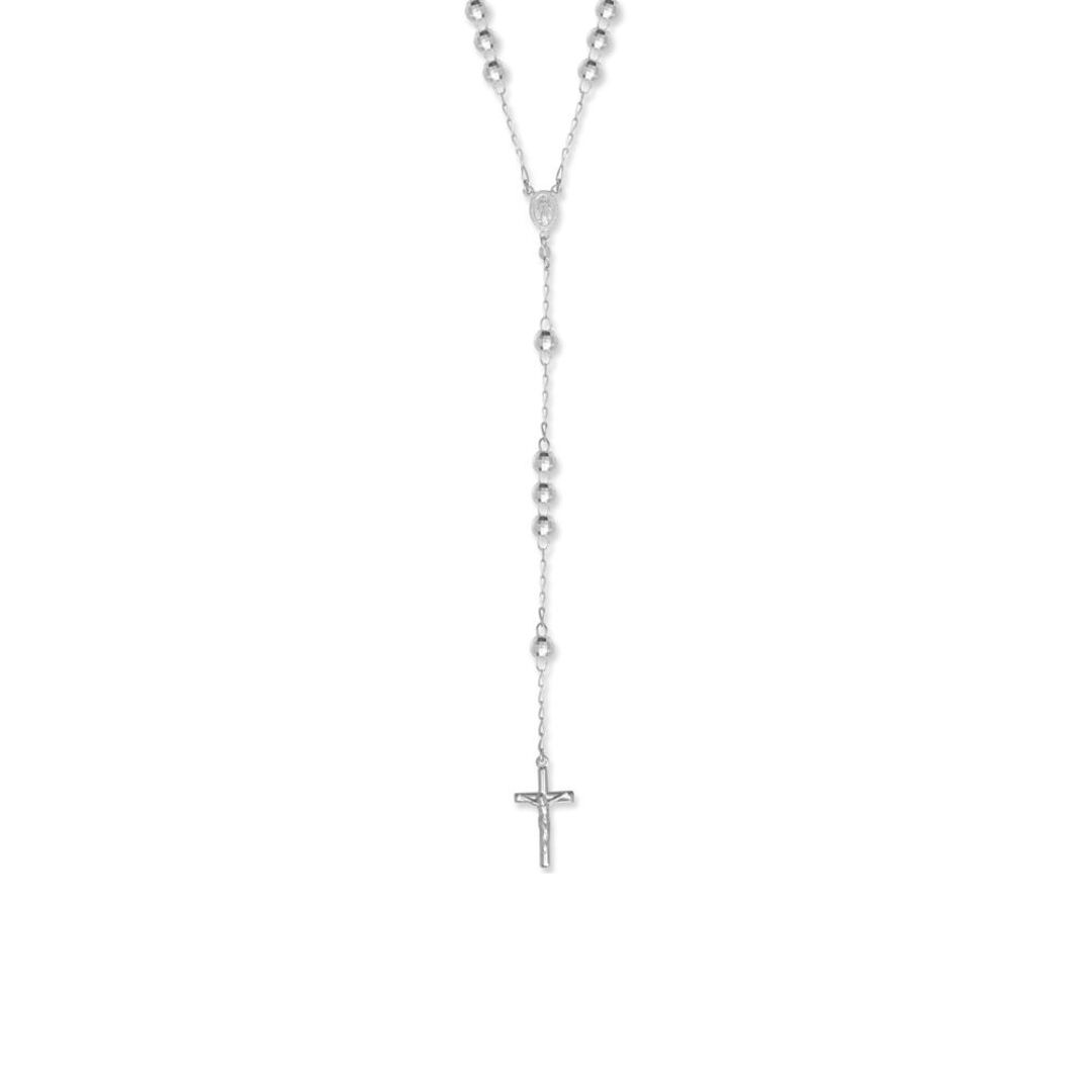 Sterling Silver  Disco Ball Rosary Beads Necklace 7mm 28 inch - SBB004-28