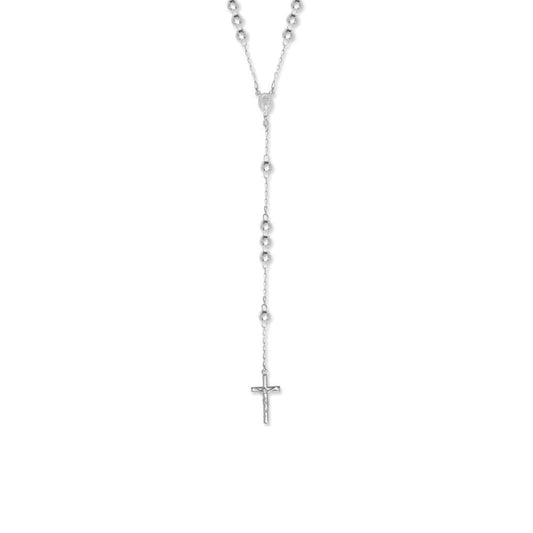 Sterling Silver  Disco Ball Rosary Beads Necklace 7mm 28 inch - SBB004-28