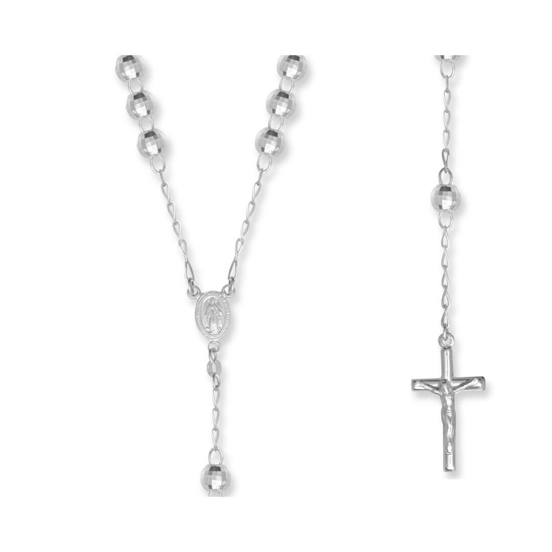 Sterling Silver  Disco Ball Rosary Beads Necklace 7mm 28 inch - SBB004-28