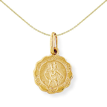 9ct Gold  Scallop St. Christopher Medallion Charm Pendant - 12mm - SCNR02050