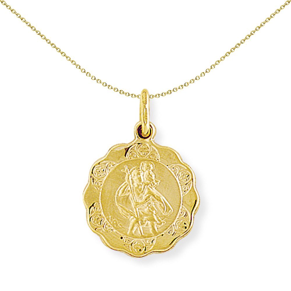 9ct Gold  Scallop St. Christopher Medallion Charm Pendant - 16mm - SCNR02060