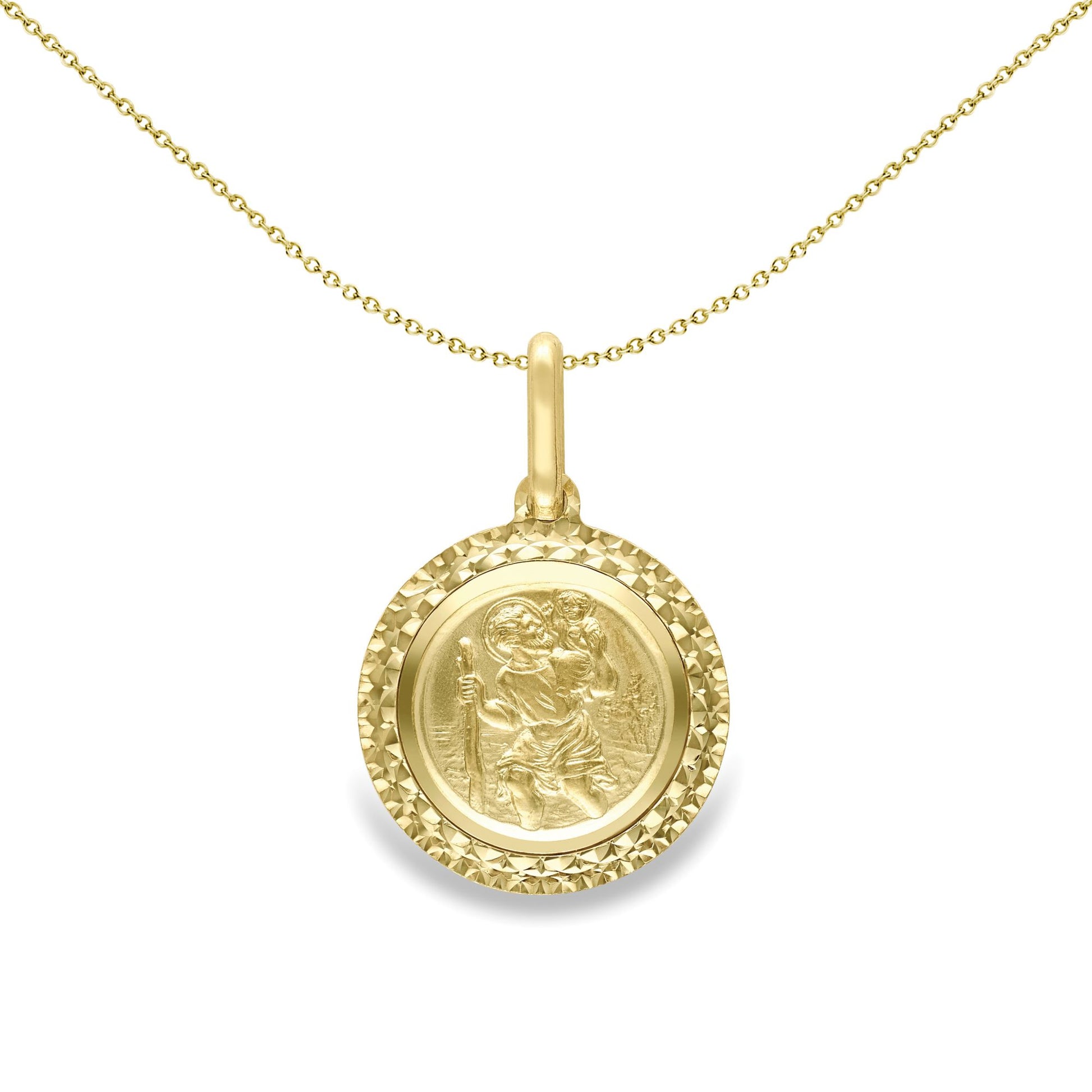 9ct Gold  Diamond-cut St Christopher Medallion Pendant 14mm - SCNR02066