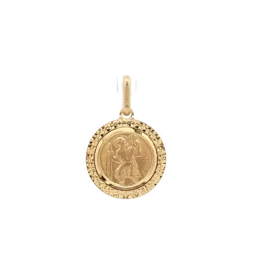 9ct Gold  Diamond-cut St Christopher Medallion Pendant 14mm - SCNR02066