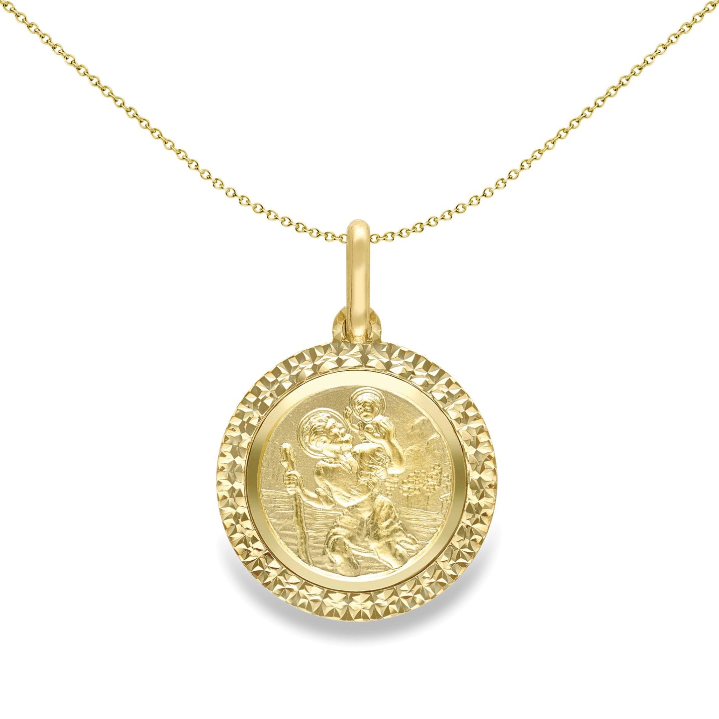 9ct Gold  Diamond-cut St Christopher Medallion Pendant 16mm - SCNR02067