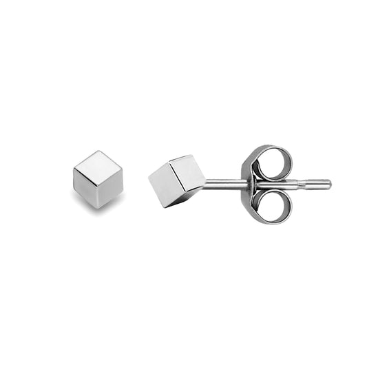 Ladies 9ct White Gold  Everyday Square Cube Stud Earrings - 2mm - SENR02171