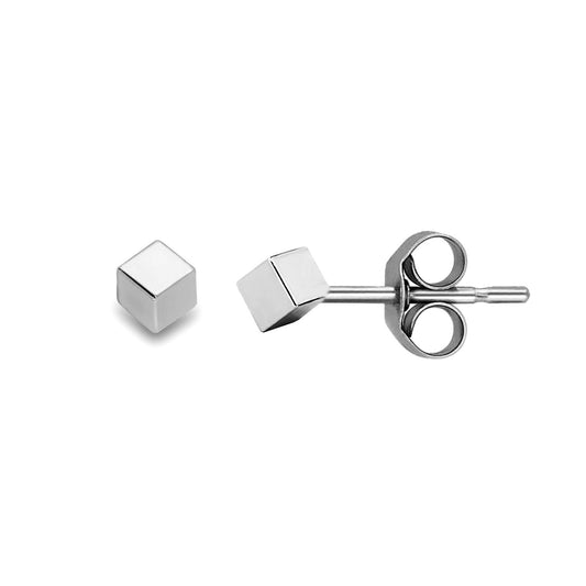 Ladies 9ct White Gold  Tesseract Square Cube Stud Earrings - 2mm - SENR02171