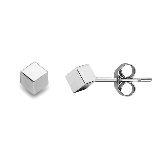 Ladies 9ct White Gold  Everyday Square Cube Stud Earrings - 3mm - SENR02172