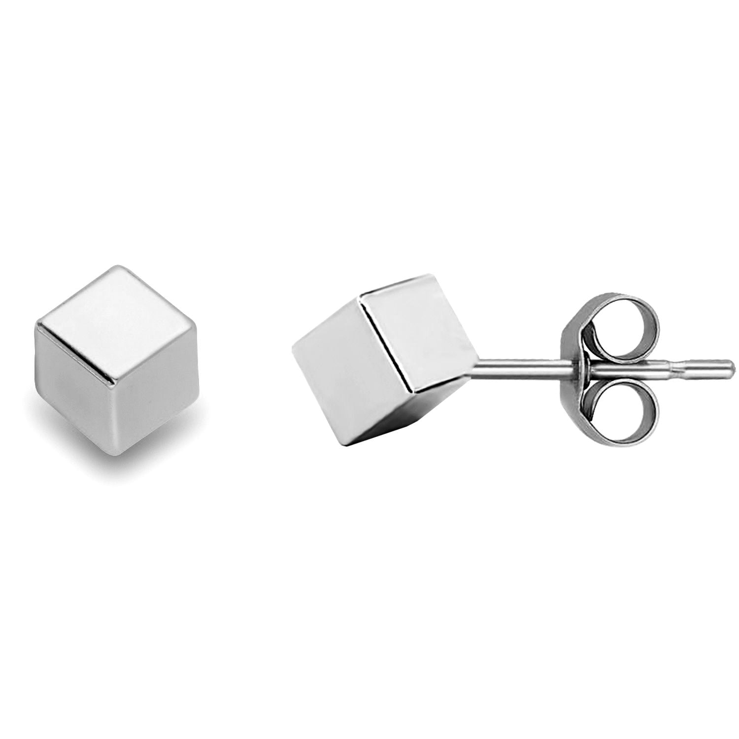 Ladies 9ct White Gold  Tesseract Square Cube Stud Earrings - 4mm - SENR02173