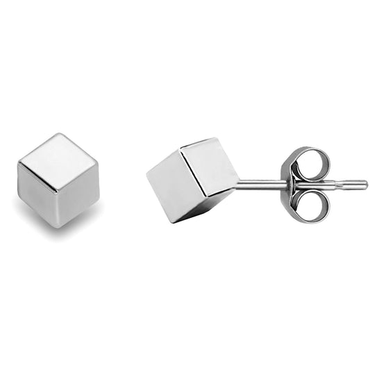 Ladies 9ct White Gold  Tesseract Square Cube Stud Earrings - 4mm - SENR02173