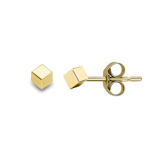 Ladies 9ct Gold  Square Polished Cube Stud Earrings 2mm - SENR02174