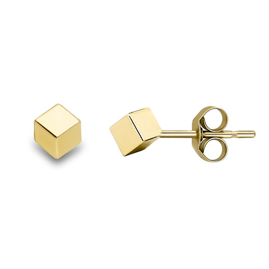 Ladies 9ct Gold  Square Polished Cube Stud Earrings 3mm - SENR02175
