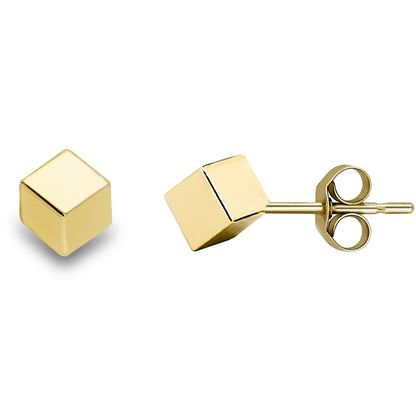 Ladies 9ct Gold  Square Polished Cube Tesseract Stud Earrings 4mm - SENR02176