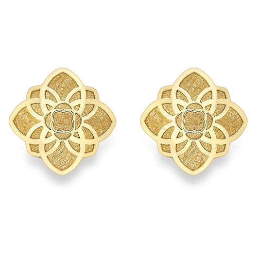 9ct Gold  Flower Petal Satin Square Stud Earrings 6mm - SENR02285