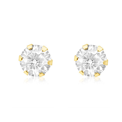 Ladies 9ct Gold  CZ 6 Claw Stud Earrings - 5mm - SENR02305