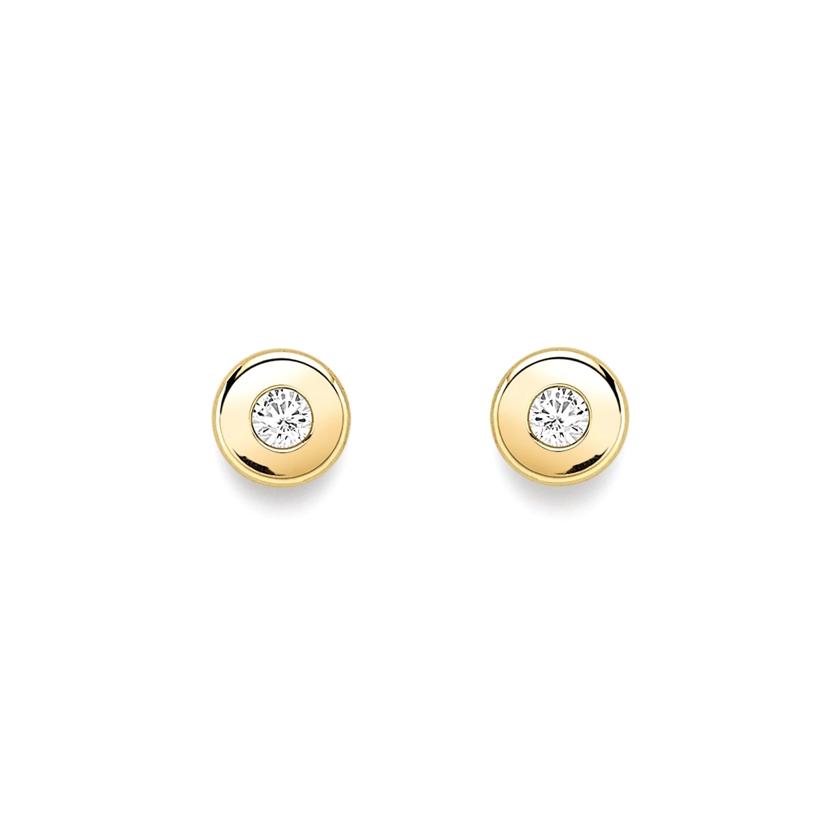 9ct Gold  CZ Donut Rubover Round Stud Earrings 4mm - SENR02402