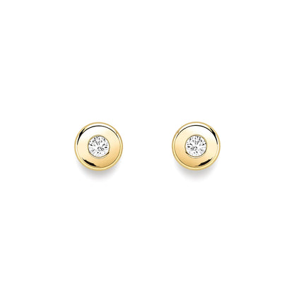 9ct Gold  CZ Donut Rubover Round Stud Earrings 4mm - SENR02402