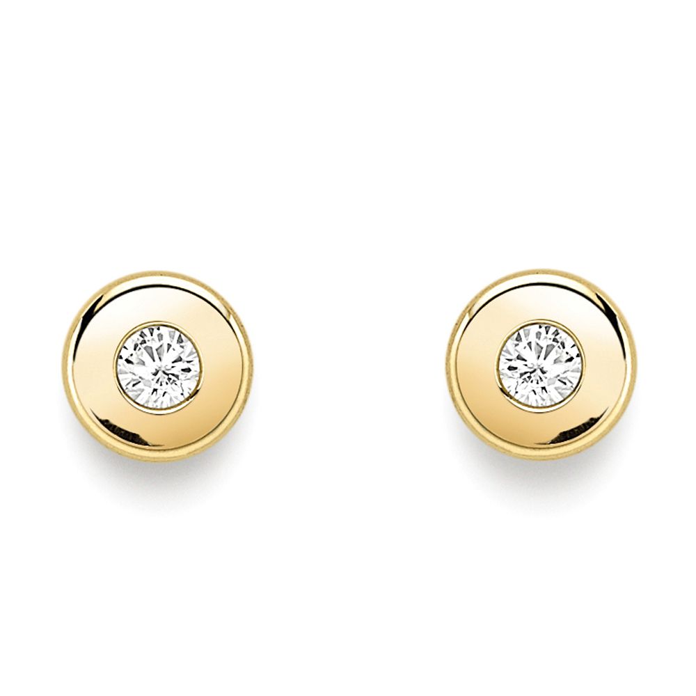 9ct Gold  CZ Donut Rubover Round Stud Earrings 2mm - SENR02402