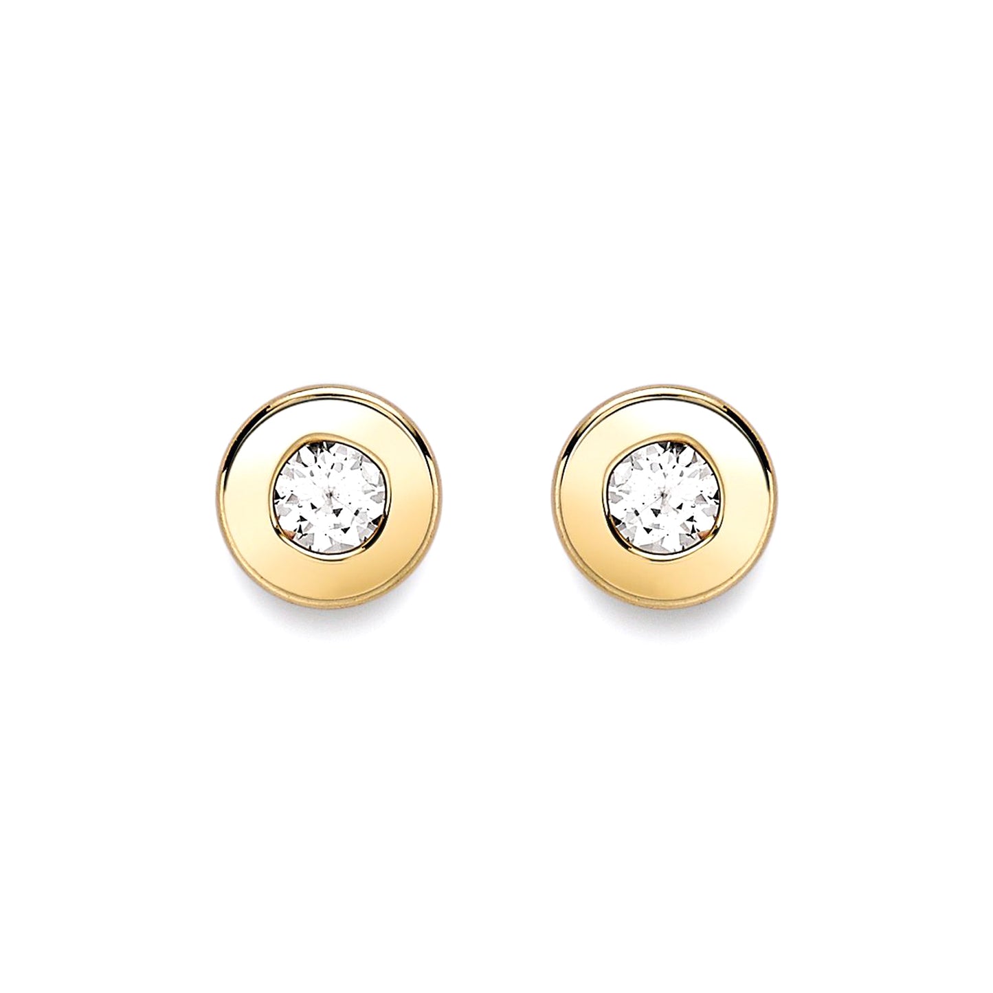 9ct Gold  CZ Donut Rubover Round Stud Earrings 5mm - SENR02403