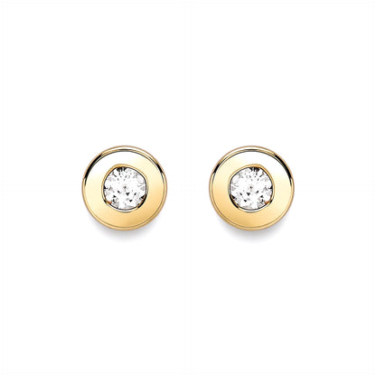 9ct Gold  CZ Donut Rubover Round Stud Earrings 5mm - SENR02403