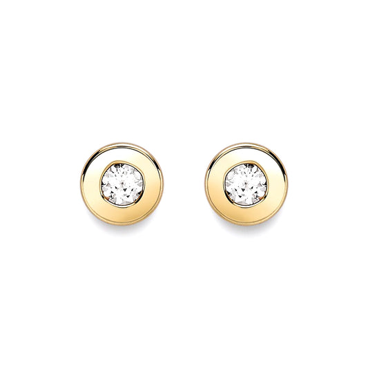 9ct Gold  CZ Donut Rubover Round Stud Earrings 5mm - SENR02403