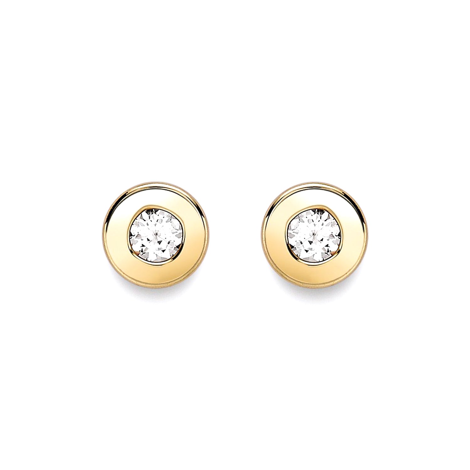 9ct Gold  CZ Donut Rubover Round Stud Earrings 5mm - SENR02403