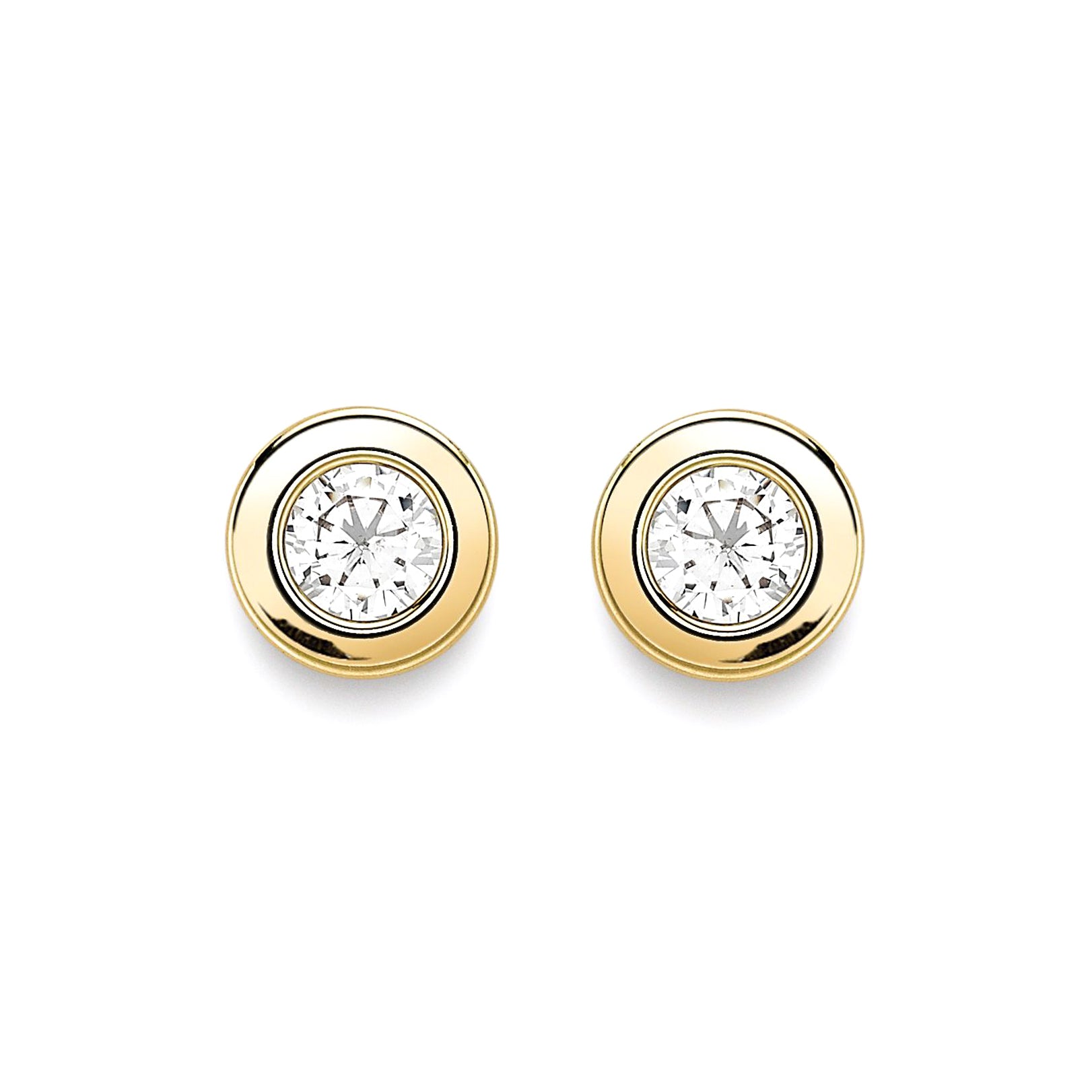 9ct Gold  CZ Donut Rubover Round Stud Earrings 6mm - SENR02404