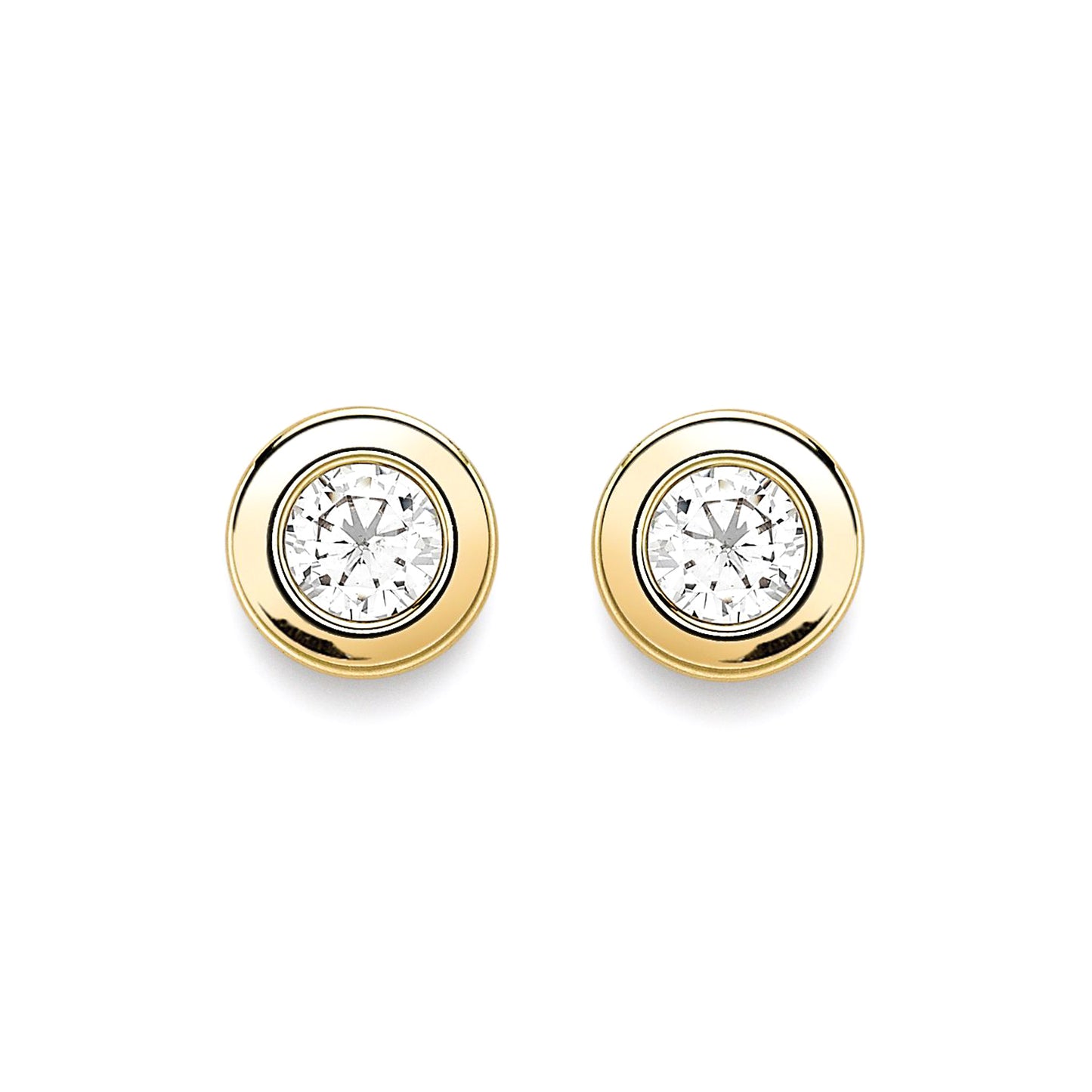 9ct Gold  CZ Donut Rubover Round Stud Earrings 6mm - SENR02404